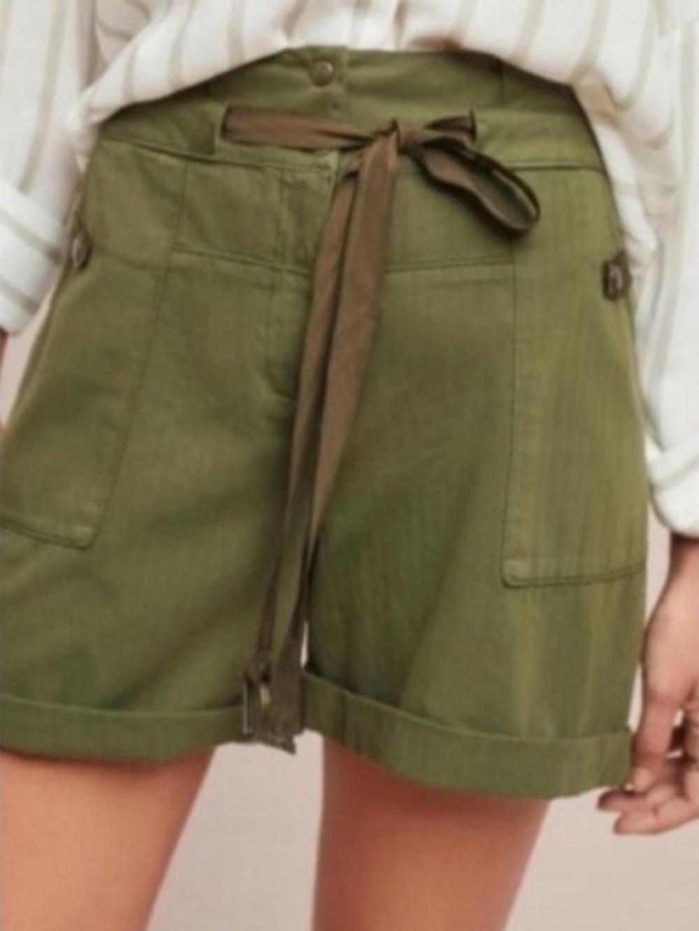 Anthropologie Phillips High Waisted Utility Shorts Belted  Waist in Green